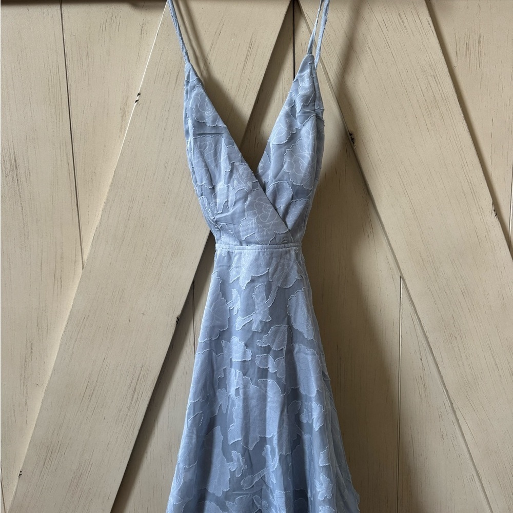 Lulus Dusty Blue Burnout Skater Mini Dress